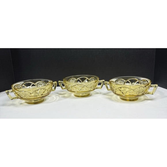 3 VTG Federal rosemary Amber Yellow Berry Bowls  Bowl Set Depression Glass - Picture 1 of 10